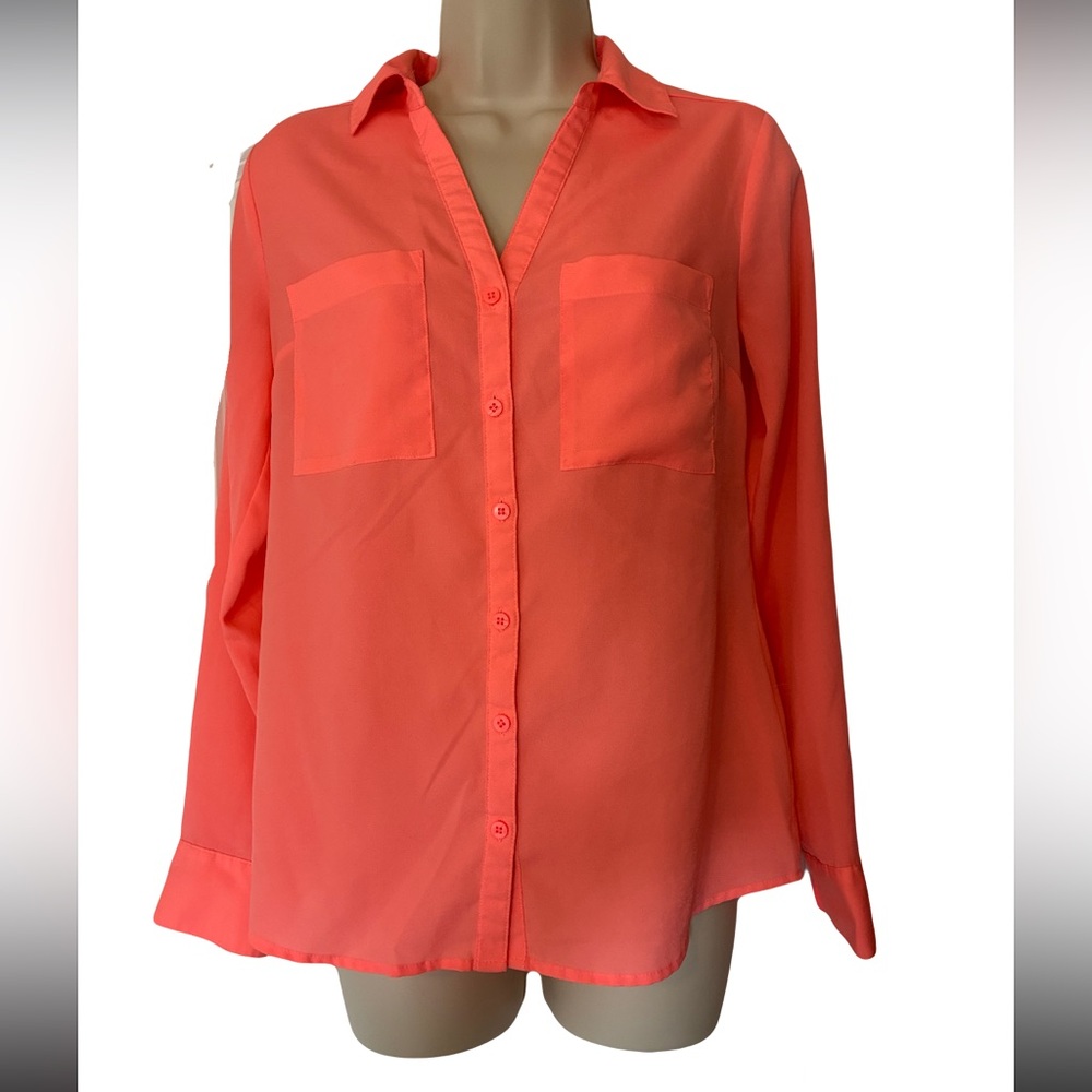 Attention Women's Sheer Coral Button-Down Shirt